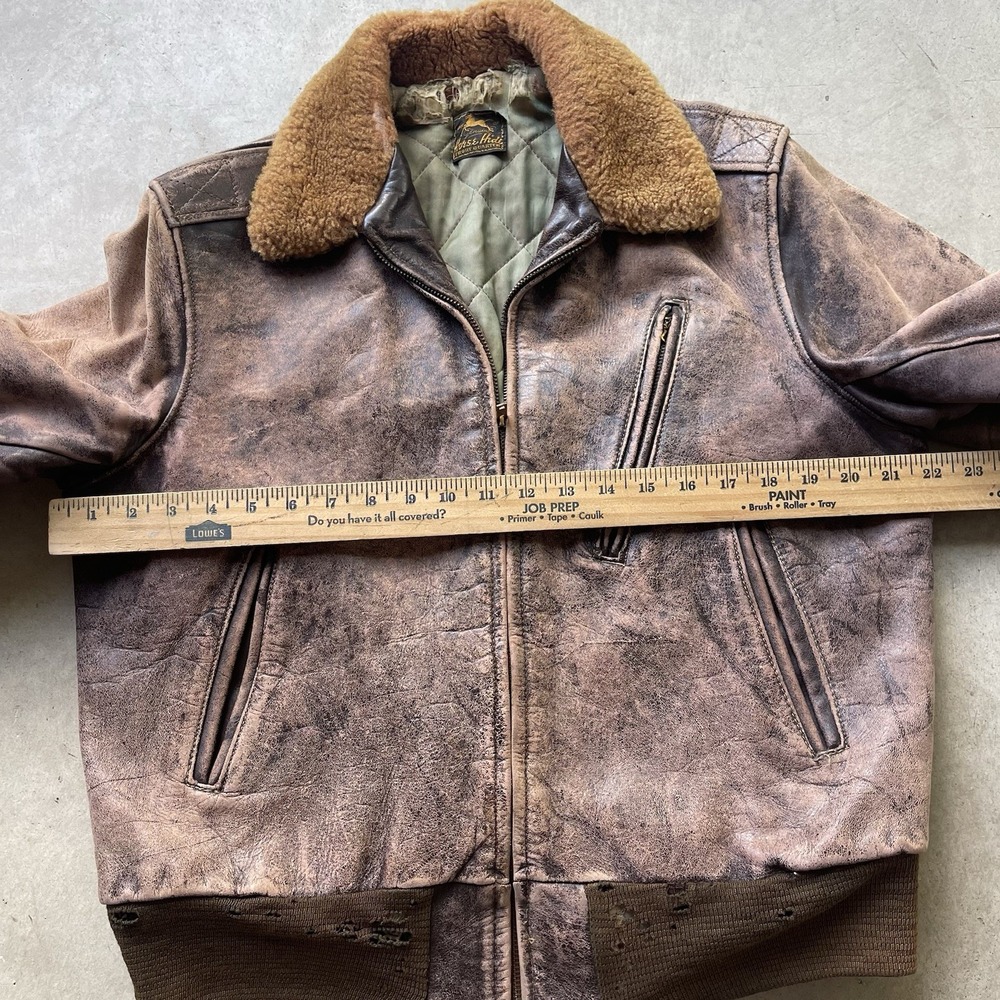 Vintage 40s Horsehide Leather Flight Jacket Talon Zip Mouton Collar 22x22.5 - Picture 5 of 9